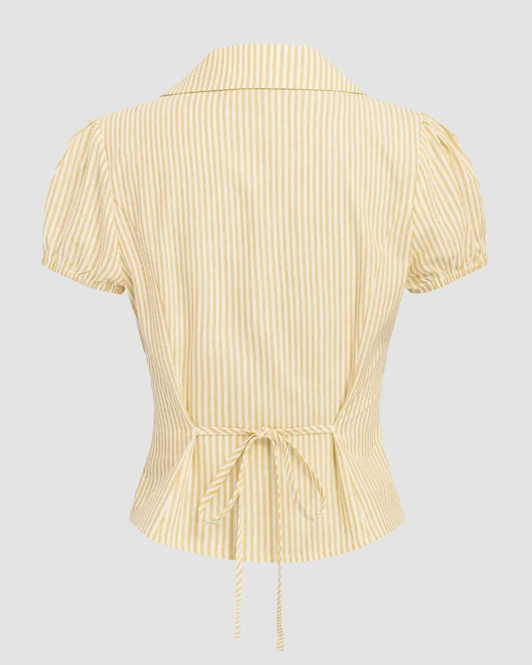 Ruched Button Down Puff Sleeve Top in Yellow Curve & Plus