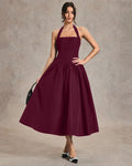Burgundy Halter Neck A-Line Midi Dress