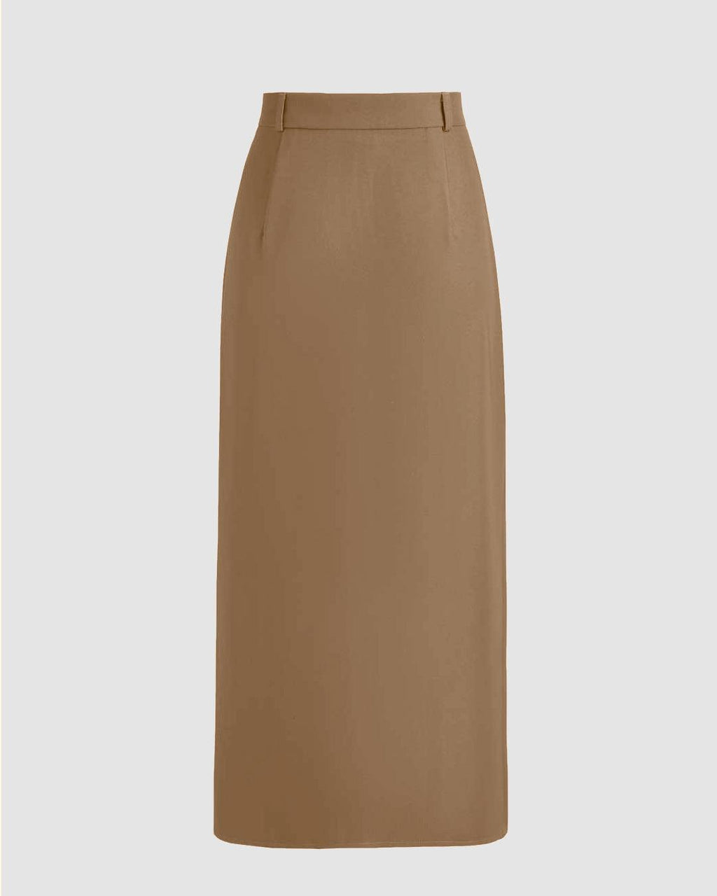 High Waisted Solid Front Slit Maxi Skirt In Brown