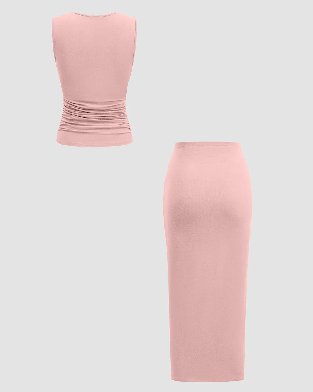 Sleeveless Ruched Top & Midi Skirt Set in Rose