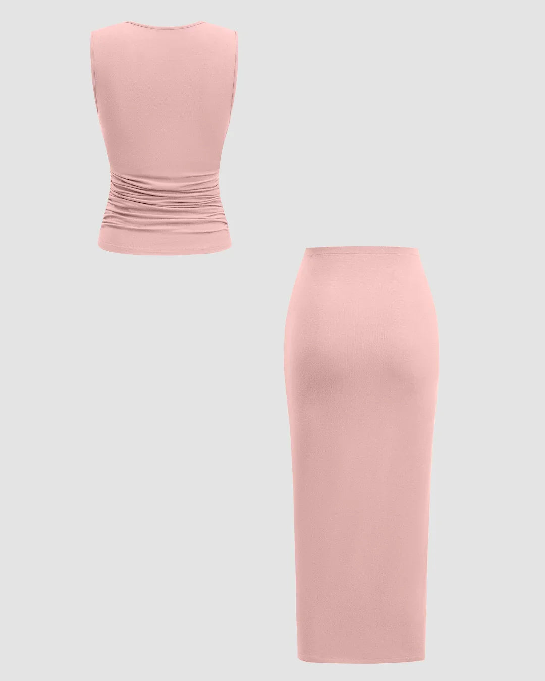 Sleeveless Ruched Top & Midi Skirt Set in Rose