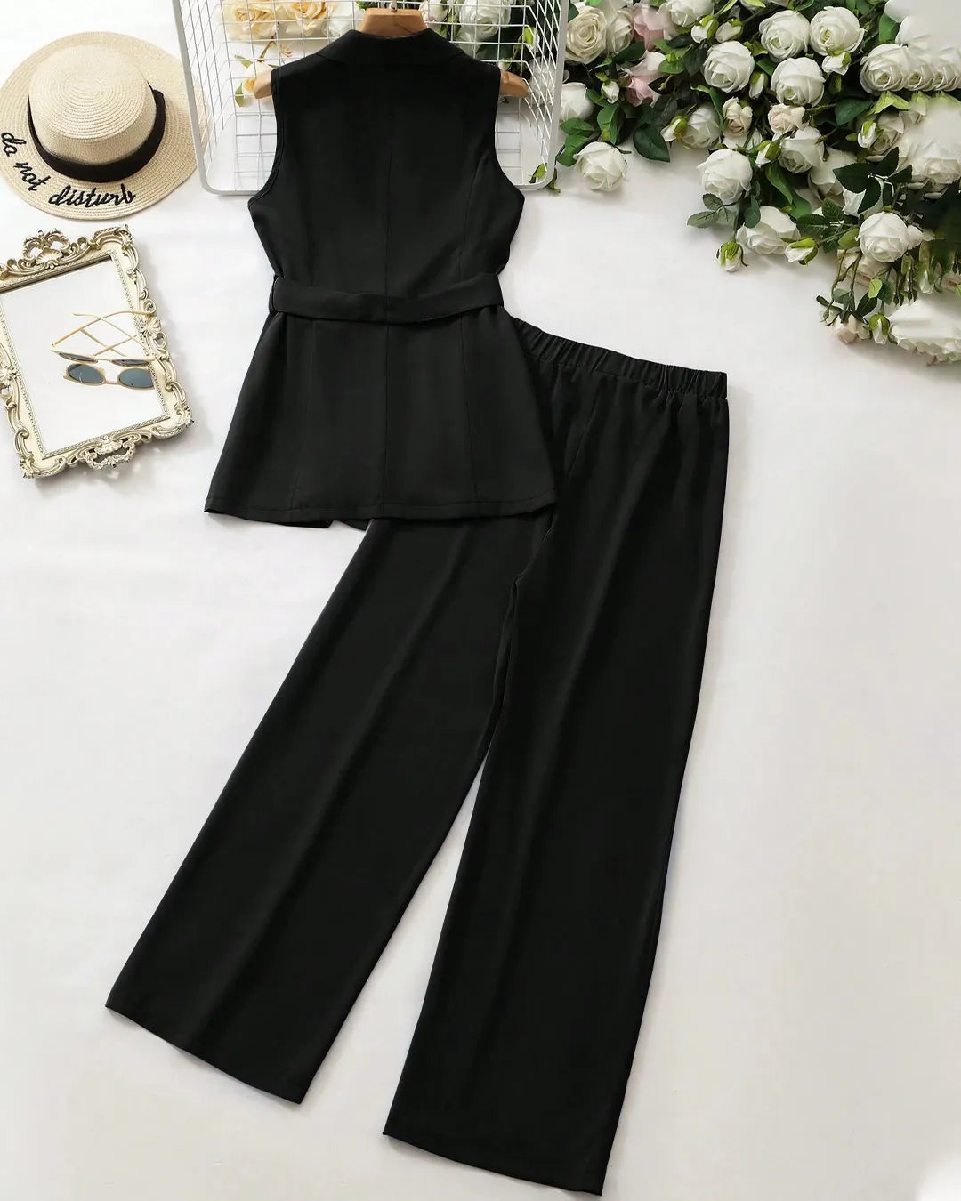 Sleeveless Black Vest & Trouser Co-Ord