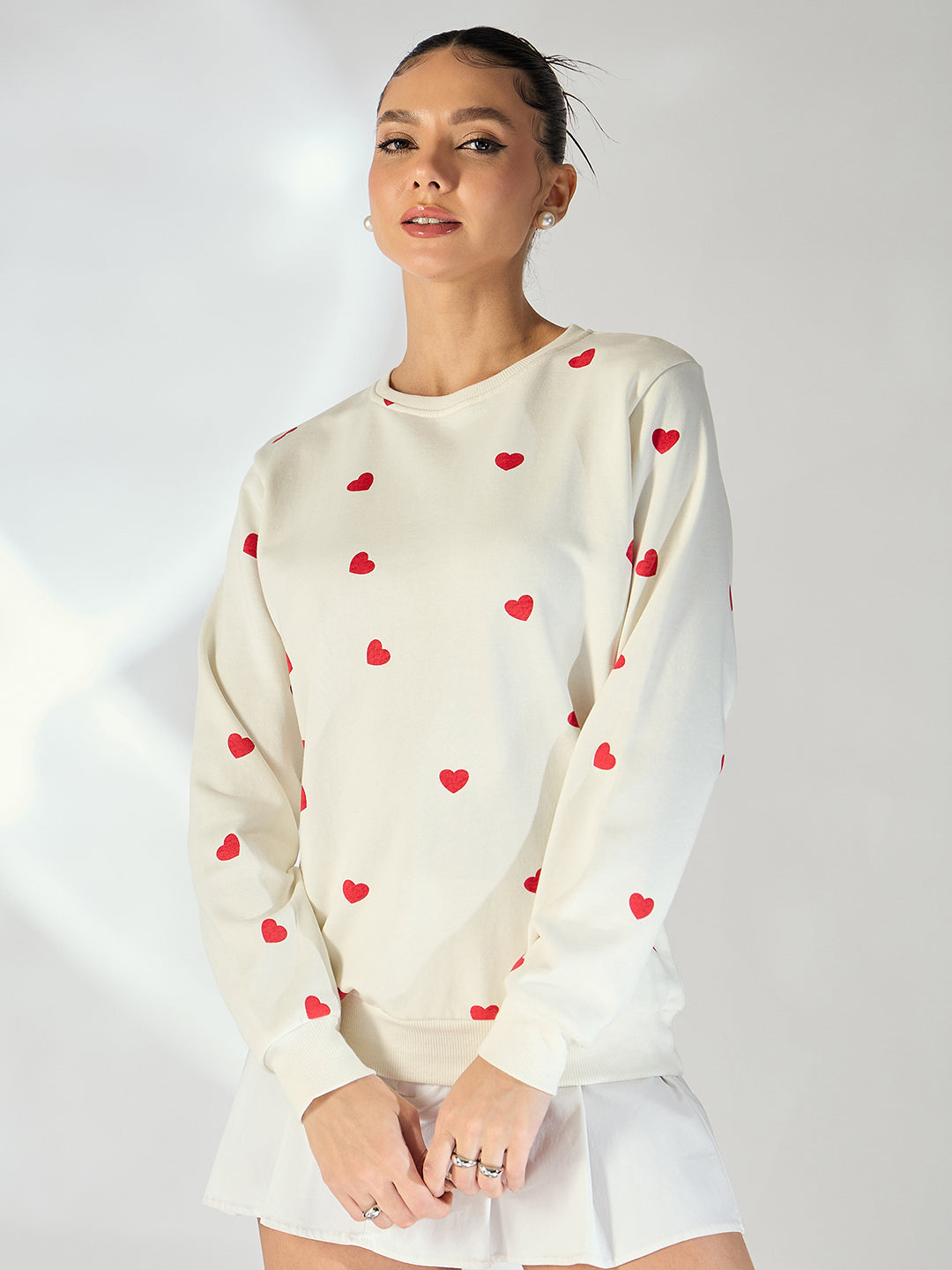 Heart Printed Cotton Sweatshirt