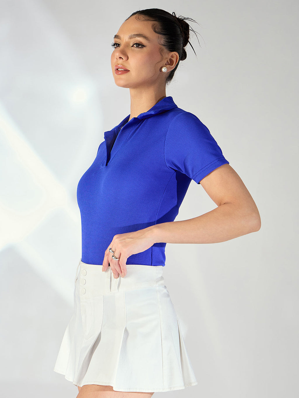 Stretchable Ribbed Polo Bodysuit
