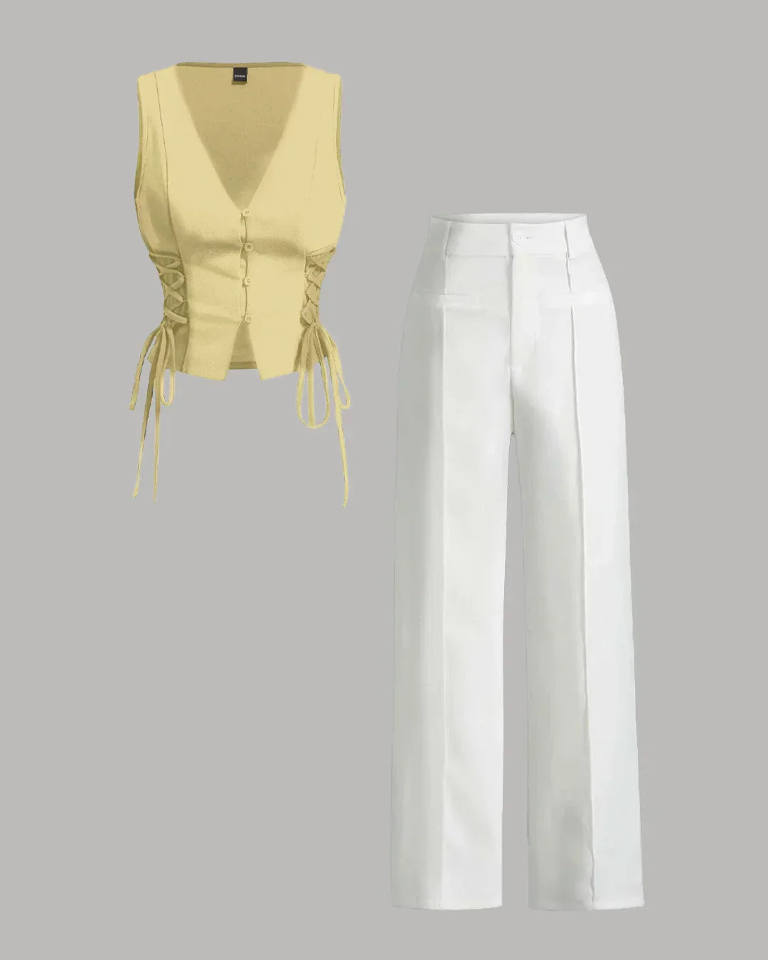 White Color Trouser and High-Rise Vest in yellow
