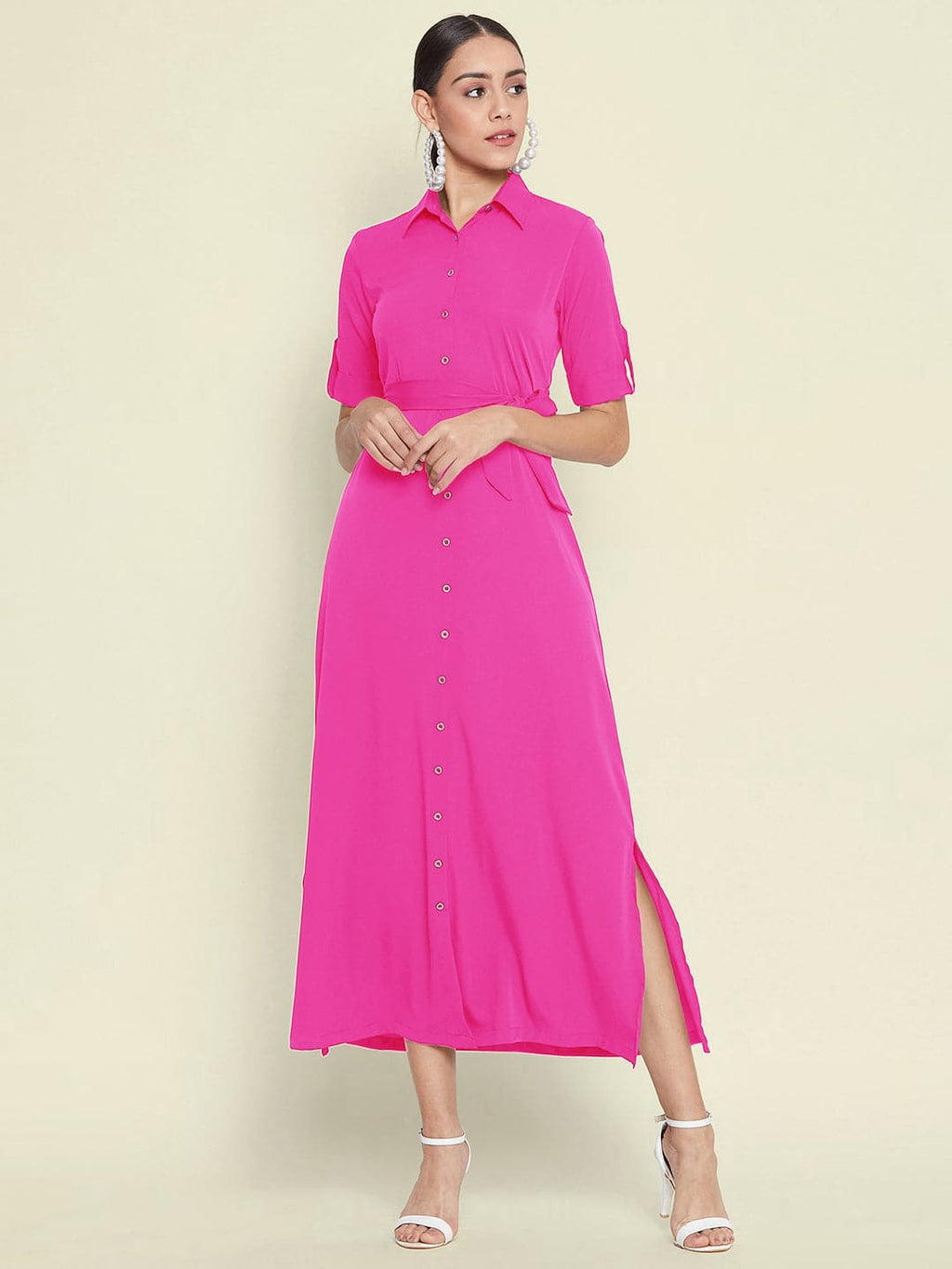 Collar Buttoned Down Shirt Maxi Dress