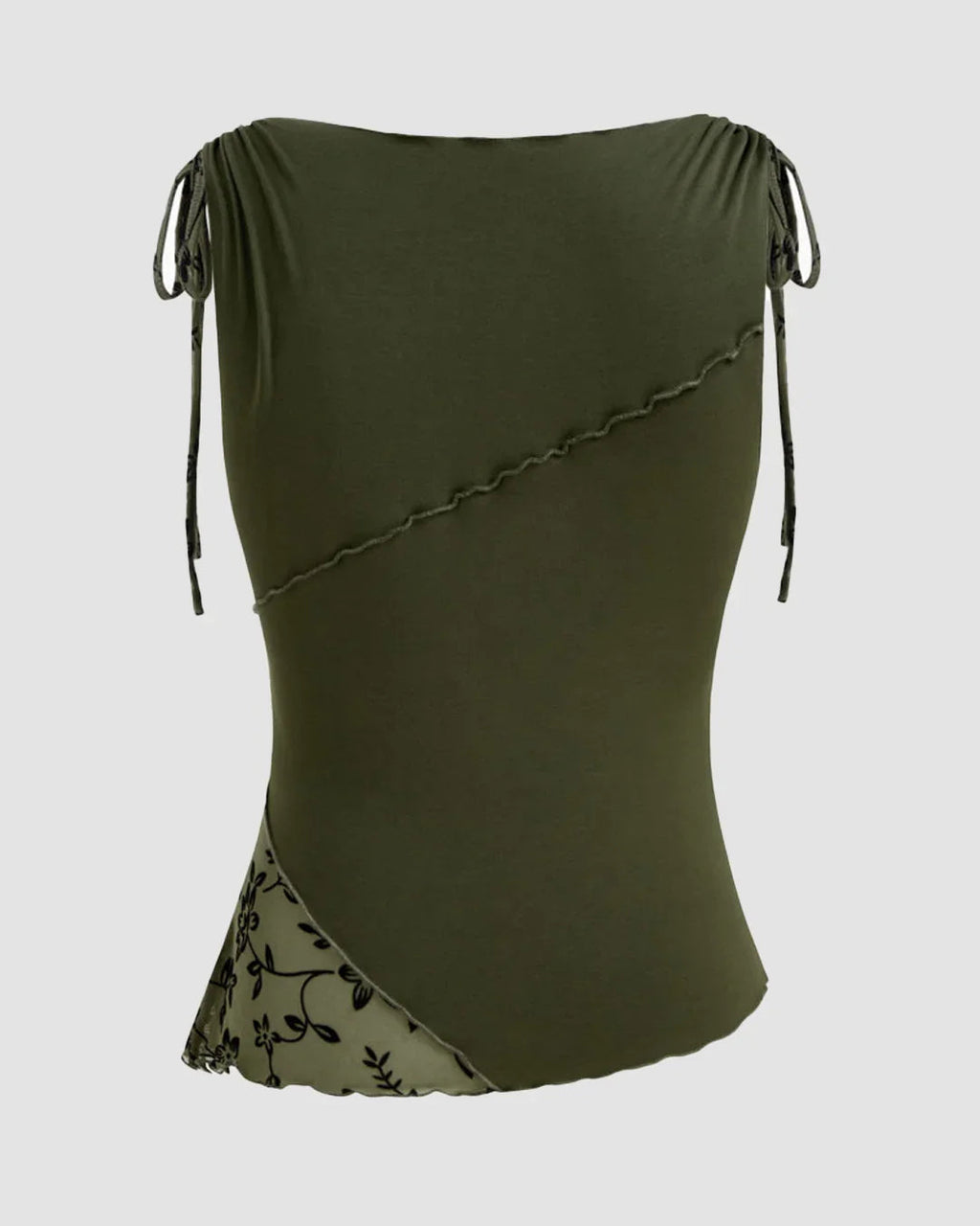 Boat Neck Floral Patched Tank Top in Green