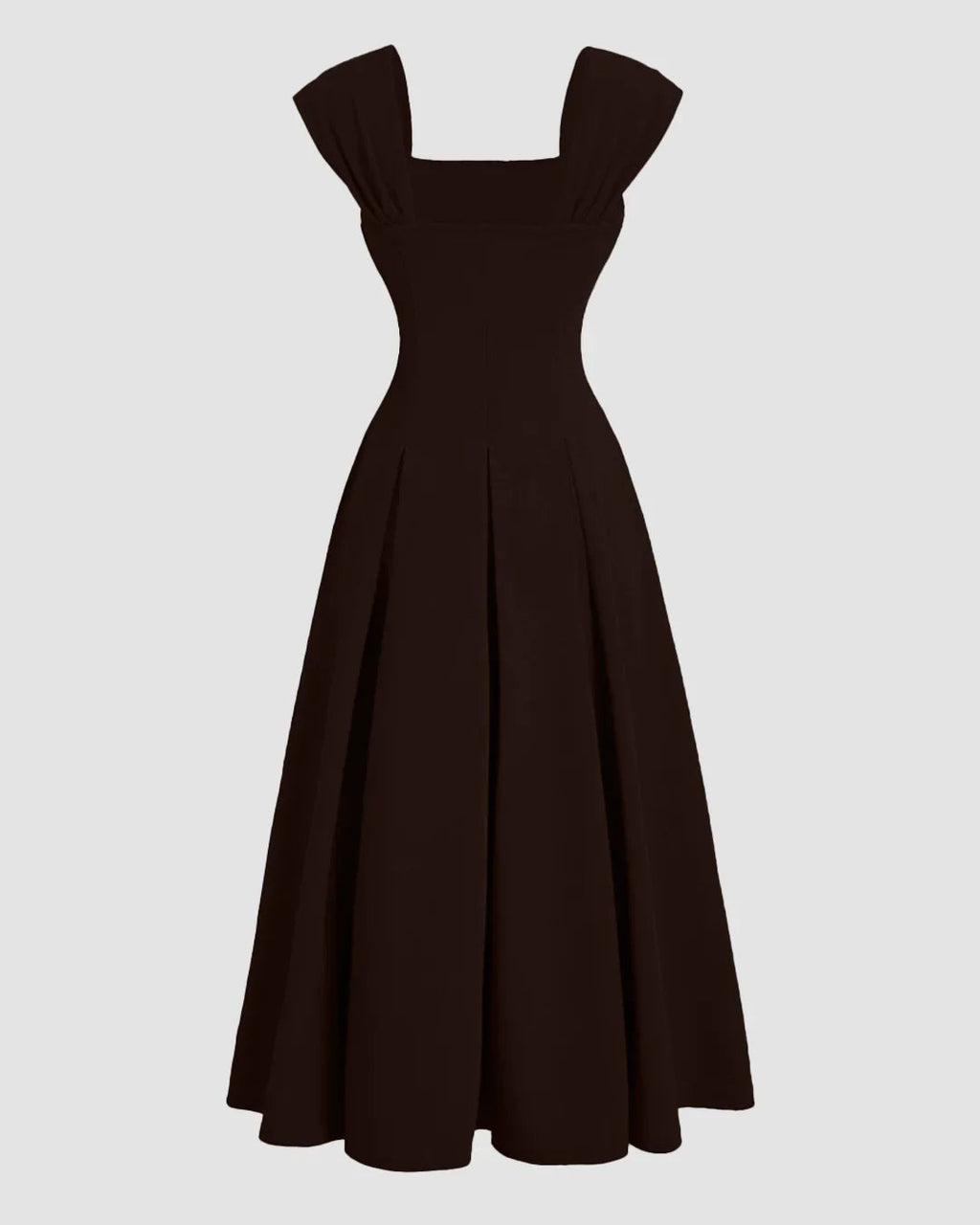 Shell Sleeve Pleated Umbrella Maxi Dress in Coffee