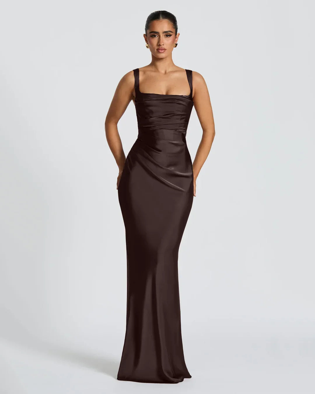 Sleeveless Fitted Maxi Dress in Coffee