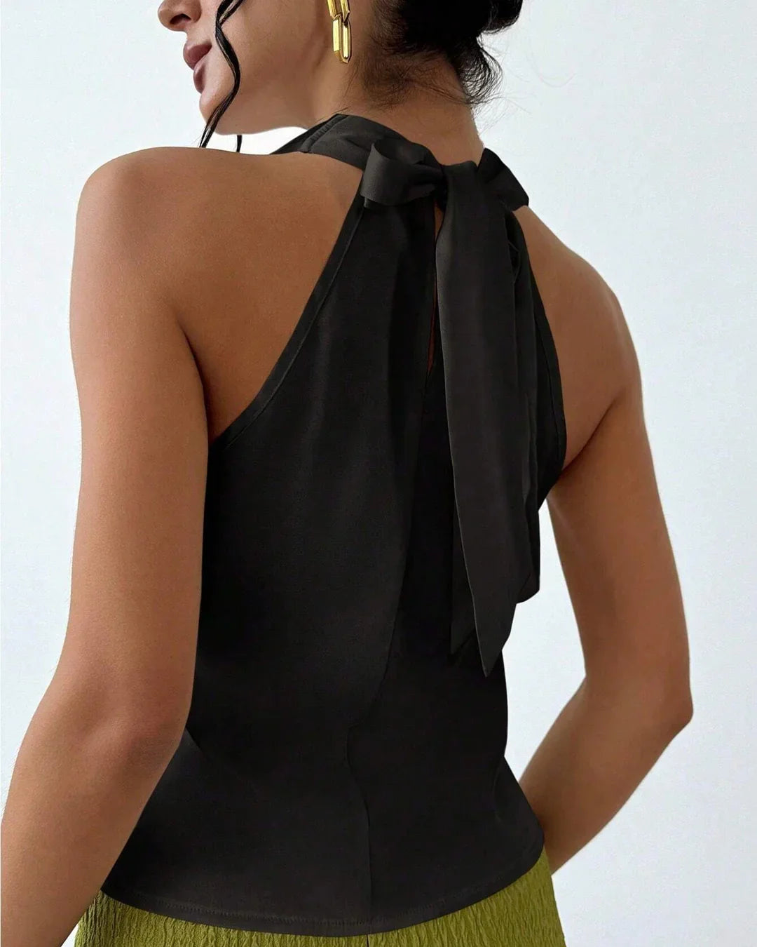 Black Solid Cowl Neck Sleeveless Top for Women