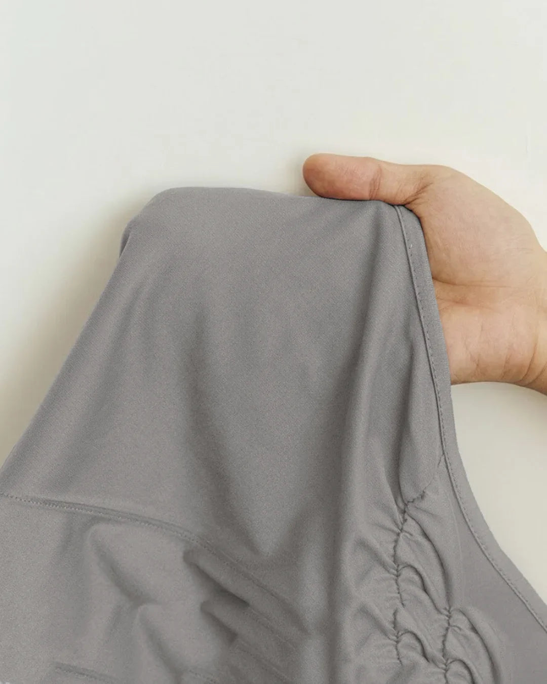 Ruched Asymmetrical Neck Sleeveless Fitted Top in Grey