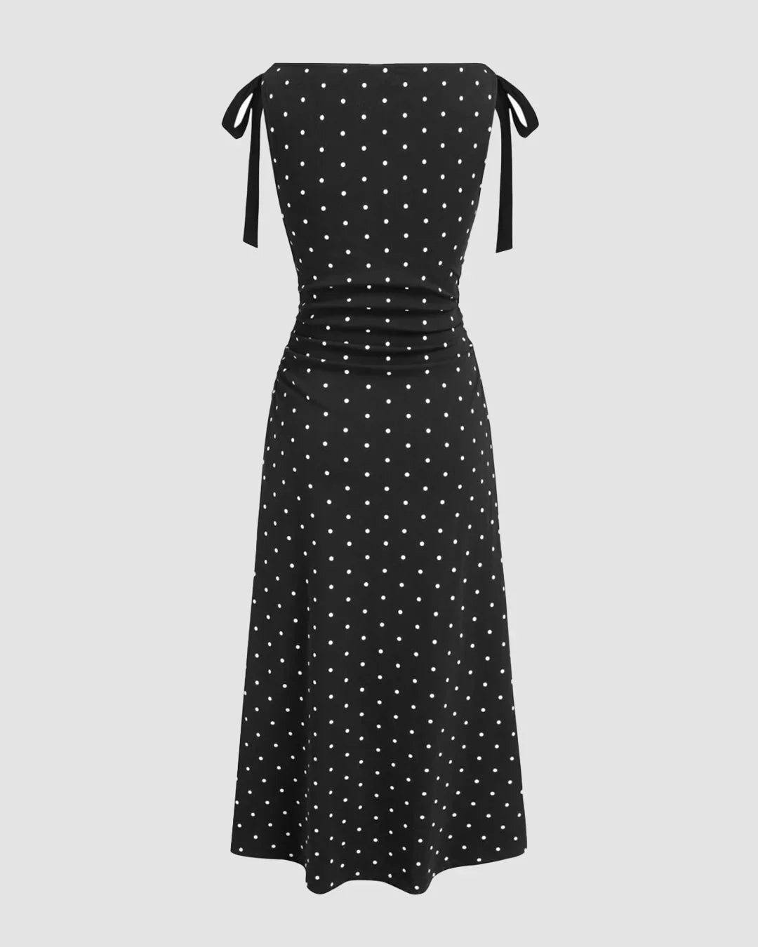 Boat Neck Polka Dot Bowknot Midi Dress
