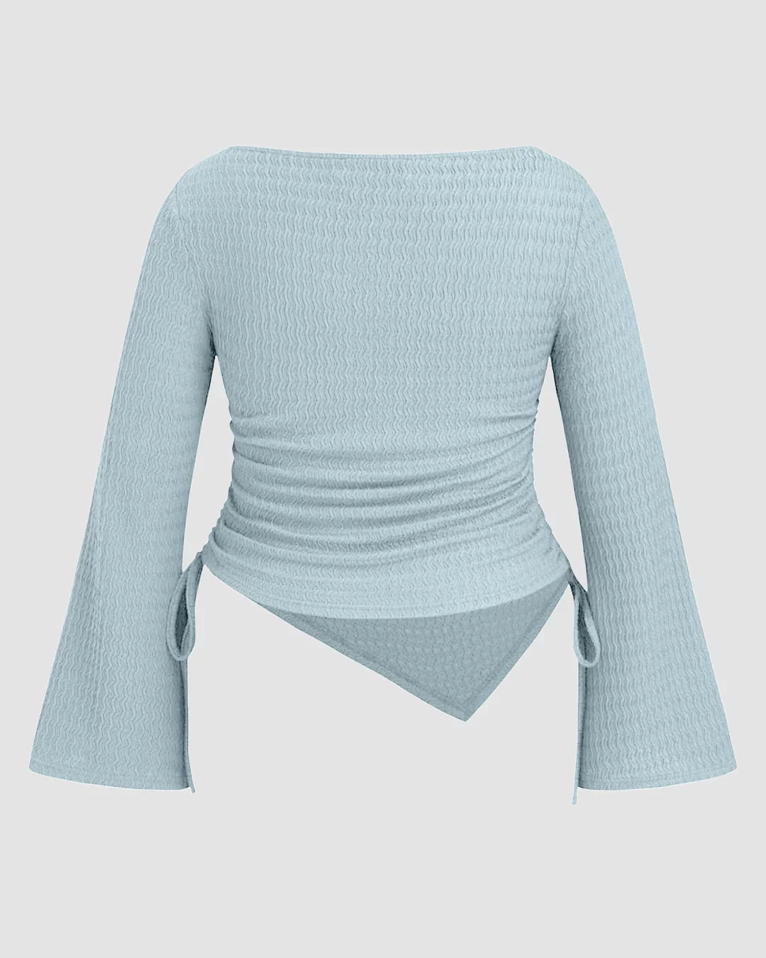 Boat Neck Ruched Drawstring Bell Sleeve Top Curve & Plus in Sky Blue