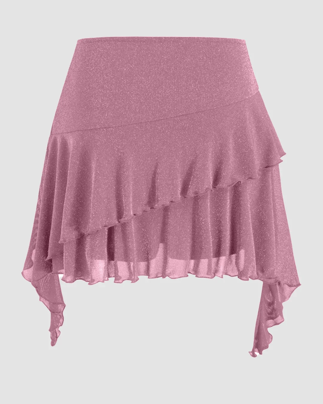 Mid Rise Glitter Ruffled Hem Layered Mini Skirt in Pink