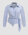 Collar Stripe Knotted Long Sleeve top Curve & Plus