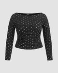 Polka Dot Boat Neck Ruched Top Curve & Plus