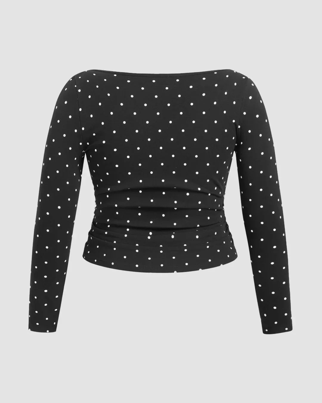 Polka Dot Boat Neck Ruched Top Curve & Plus