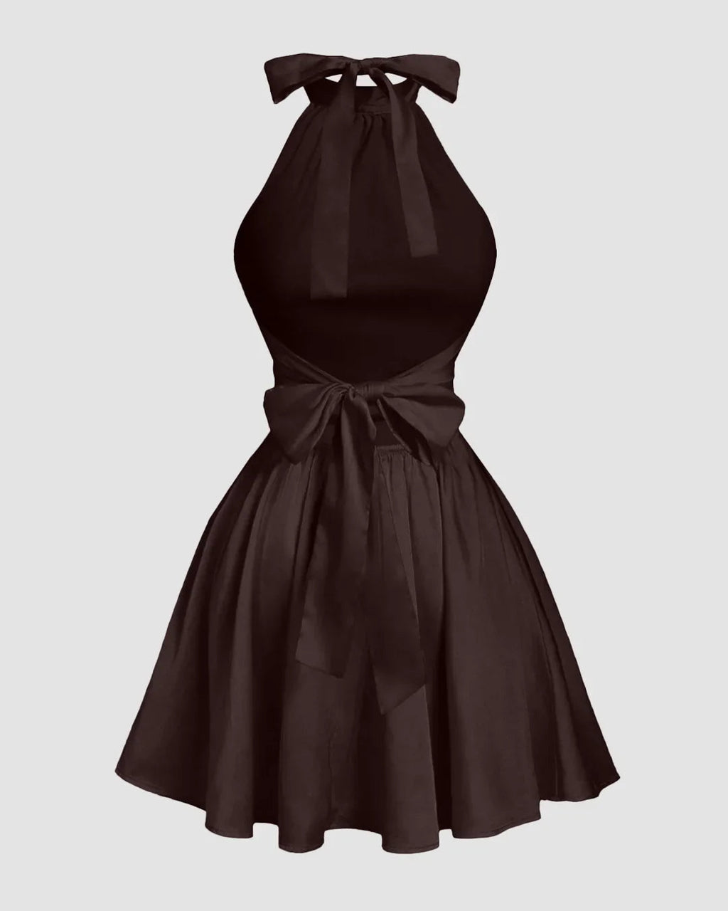 Brown Halter Neck Backless Ruched Mini Dress