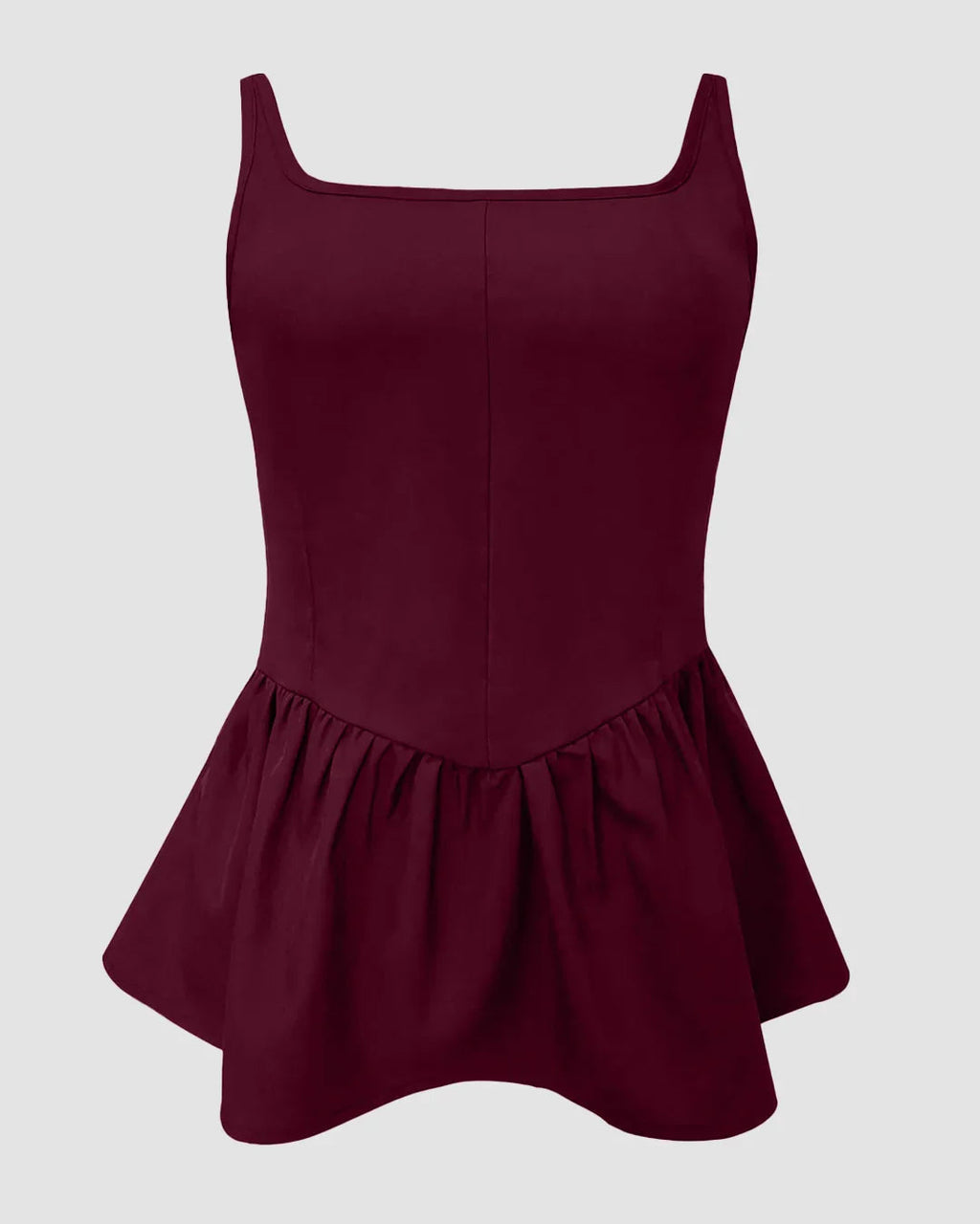 Burgundy Pleated Sleeveless Peplum Top