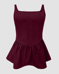 Burgundy Pleated Sleeveless Peplum Top