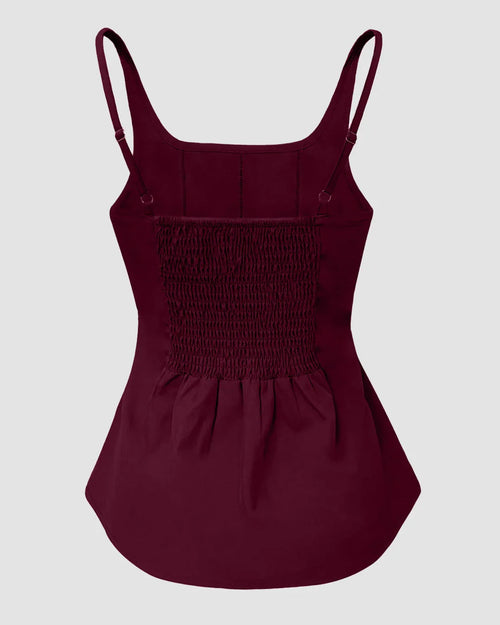 Burgundy Pleated Sleeveless Peplum Top