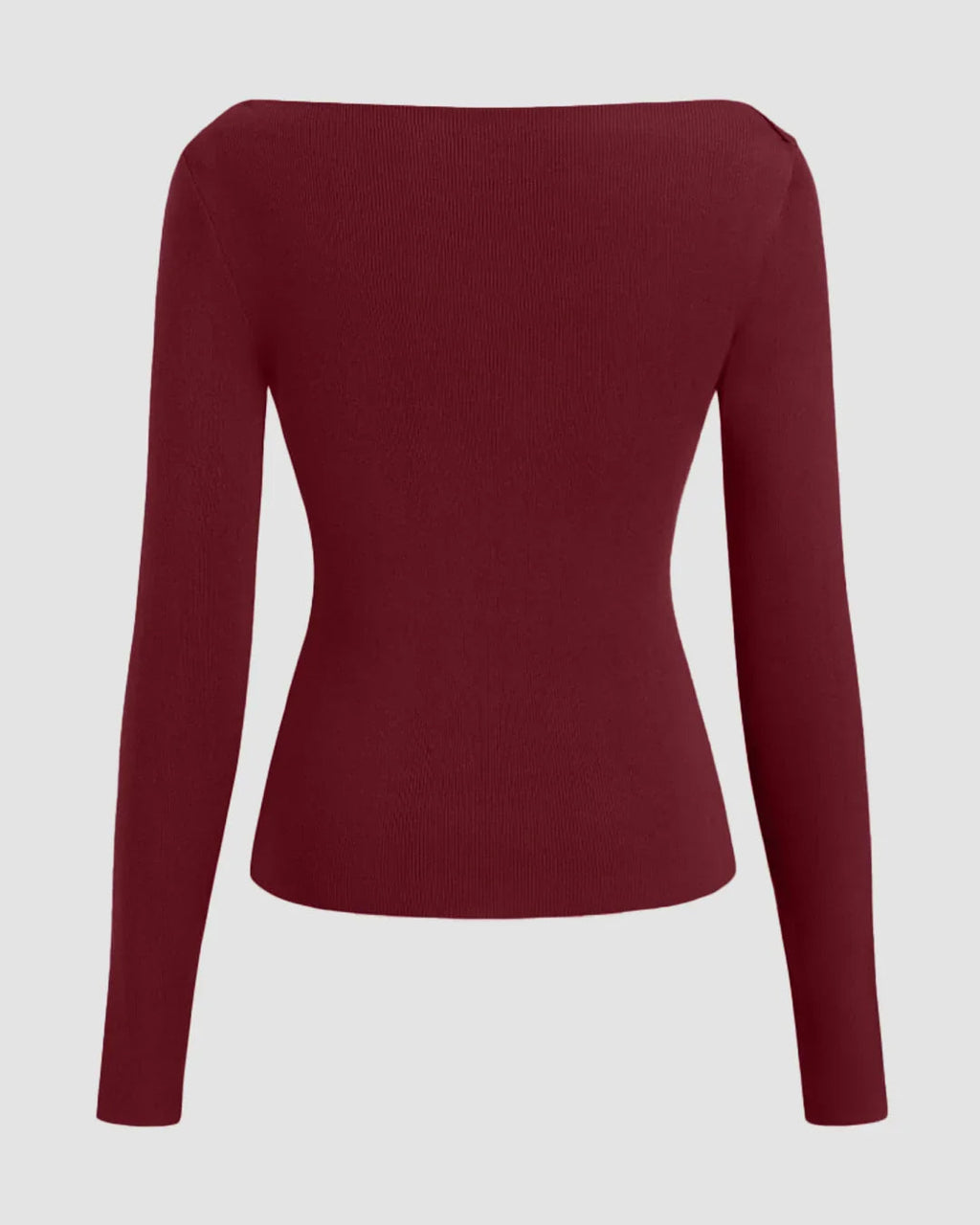 Knit Boat Neck Long Sleeve Ruched Top in Maroon