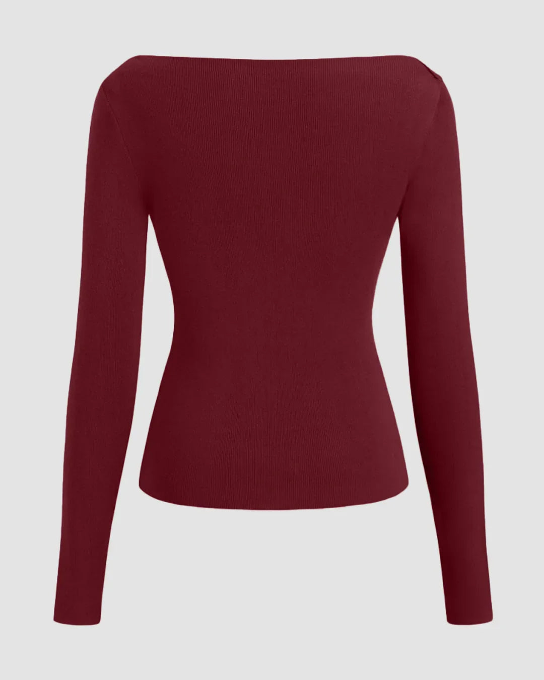 Knit Boat Neck Long Sleeve Ruched Top in Maroon