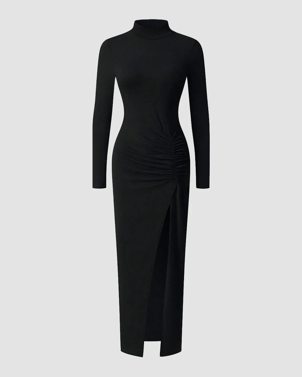Black High-Slit Turtleneck Bodycon Maxi Dress