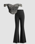 Off-Shoulder Leopard Printed Crop Top & Flared Pants Set
