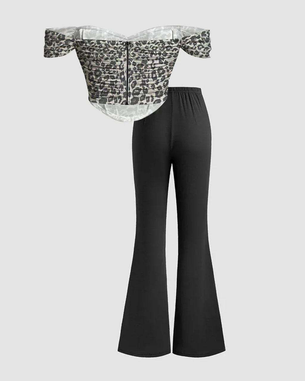 Off-Shoulder Leopard Printed Crop Top & Flared Pants Set