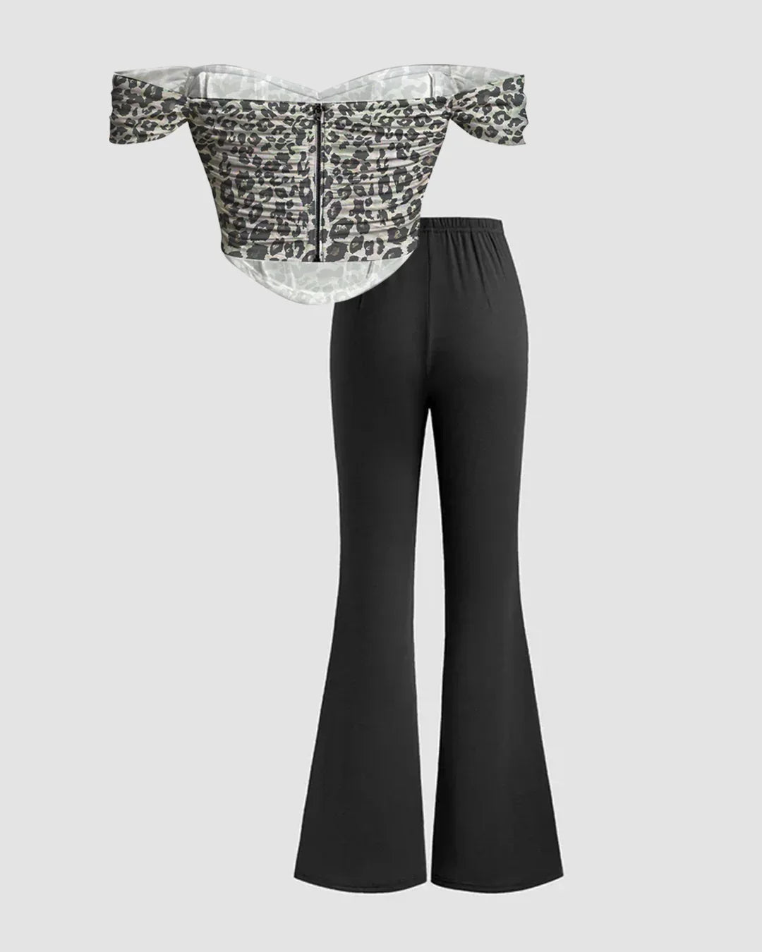 Off-Shoulder Leopard Printed Crop Top & Flared Pants Set
