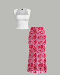 Long Sleeve Fitted Top & Floral Print Midi Skirt Co-ords Set