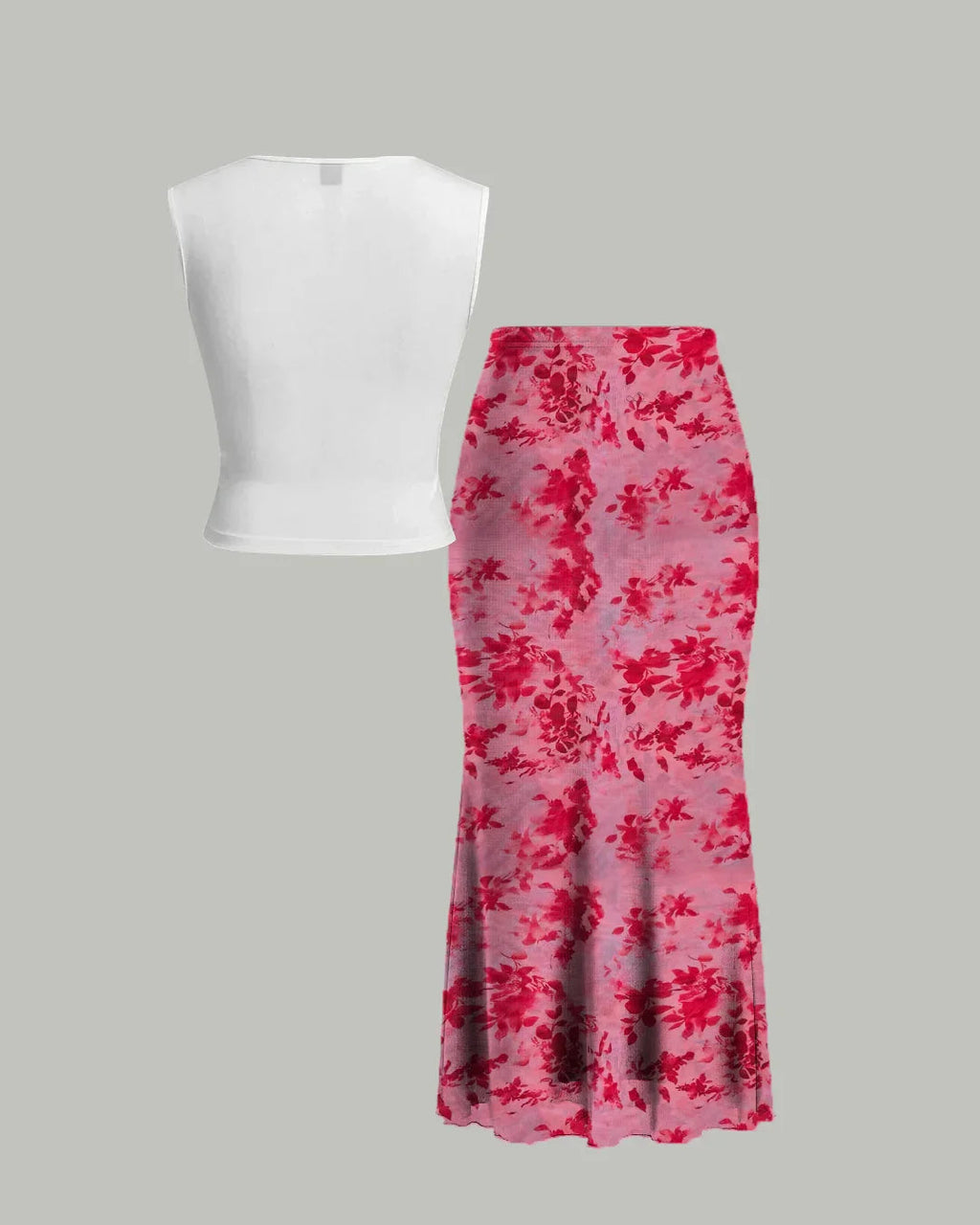 Long Sleeve Fitted Top & Floral Print Midi Skirt Co-ords Set