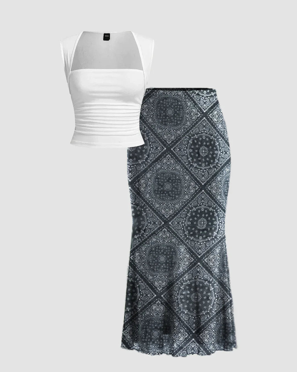 Sleeveless Fitted Top & Printed Midi Skirt Co-ords Set