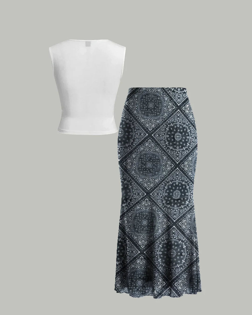 Sleeveless Fitted Top & Printed Midi Skirt Co-ords Set