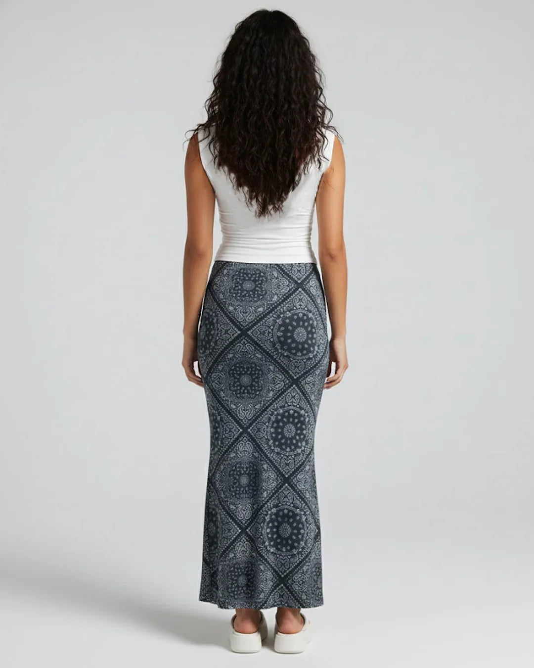 Sleeveless Fitted Top & Printed Midi Skirt Co-ords Set