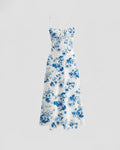 White & Blue Floral Spaghetti-Strap Midi Dress