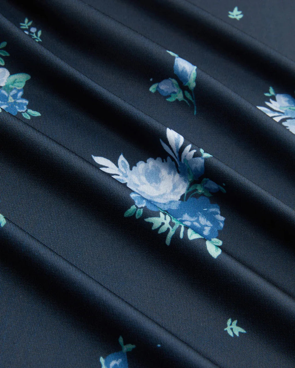 Square Neck Ruched Top & Floral Mermaid Maxi Skirt Set in Navy Blue