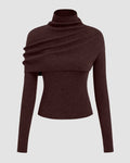 Round Neckline Long Sleeve Top With High Neck Wrap in Chocolate Fondae