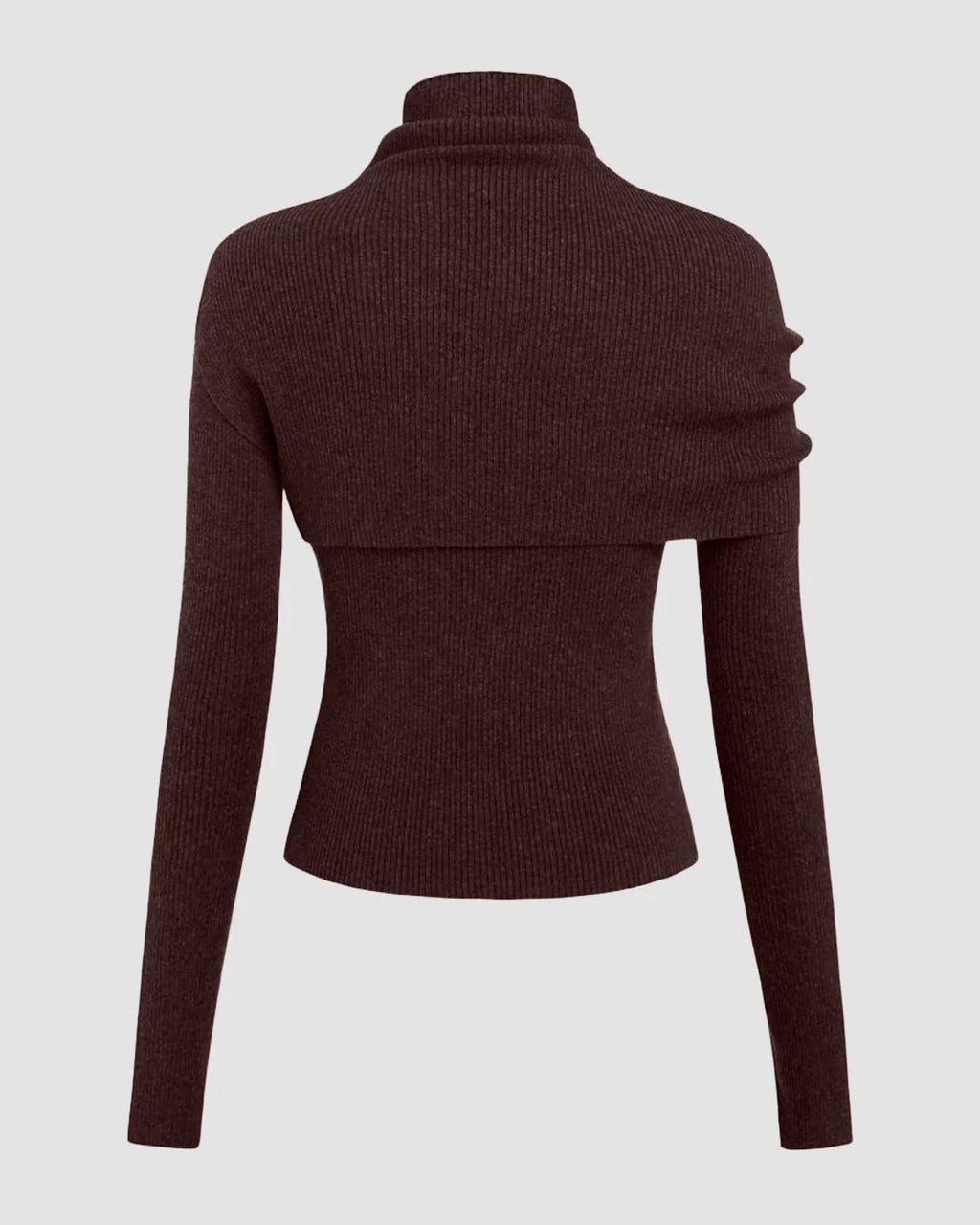 Round Neckline Long Sleeve Top With High Neck Wrap in Chocolate Fondae