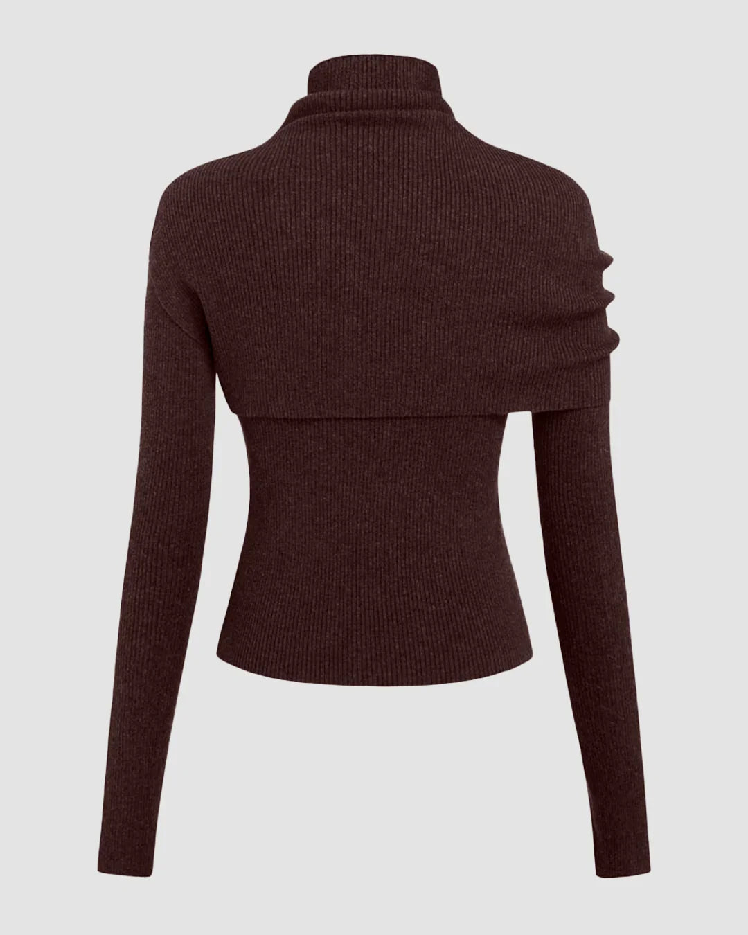 Round Neckline Long Sleeve Top With High Neck Wrap in Chocolate Fondae