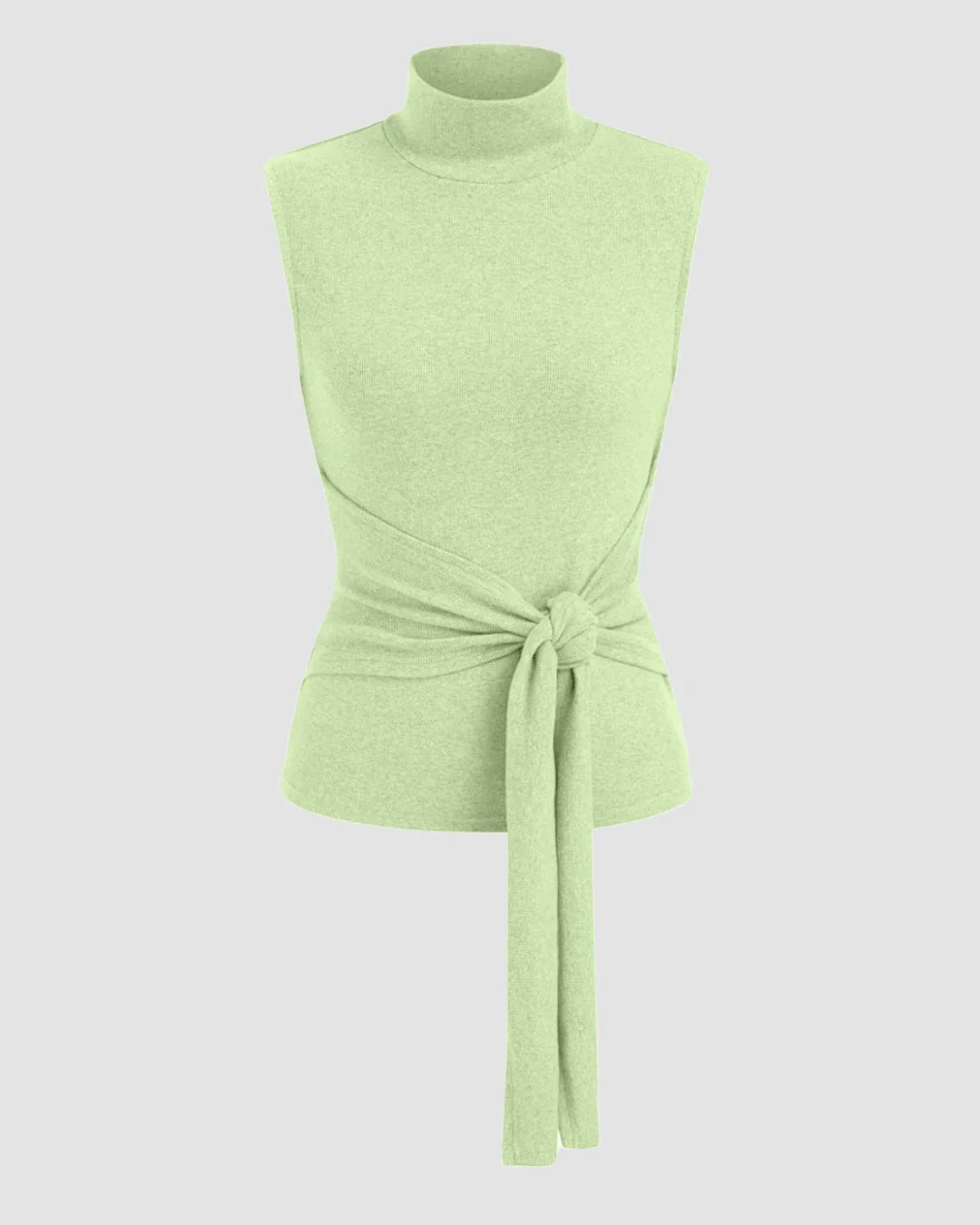 High Neck Sleeveless Knotted Top in Herbal