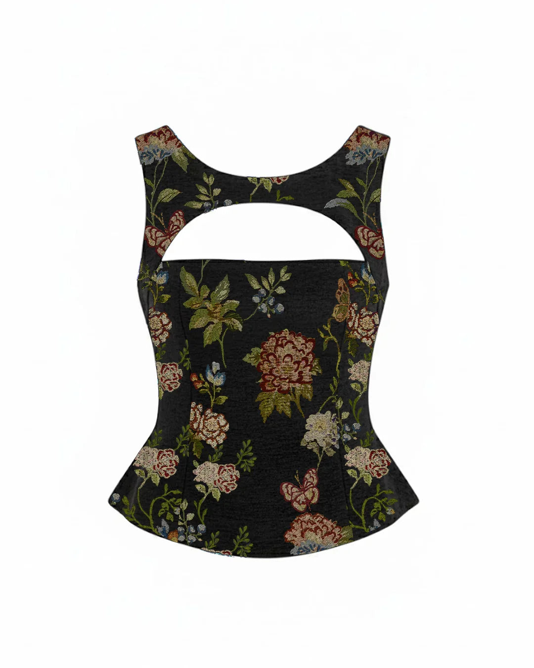 Jacquard Square Neck Floral Metal Detail Tank Top