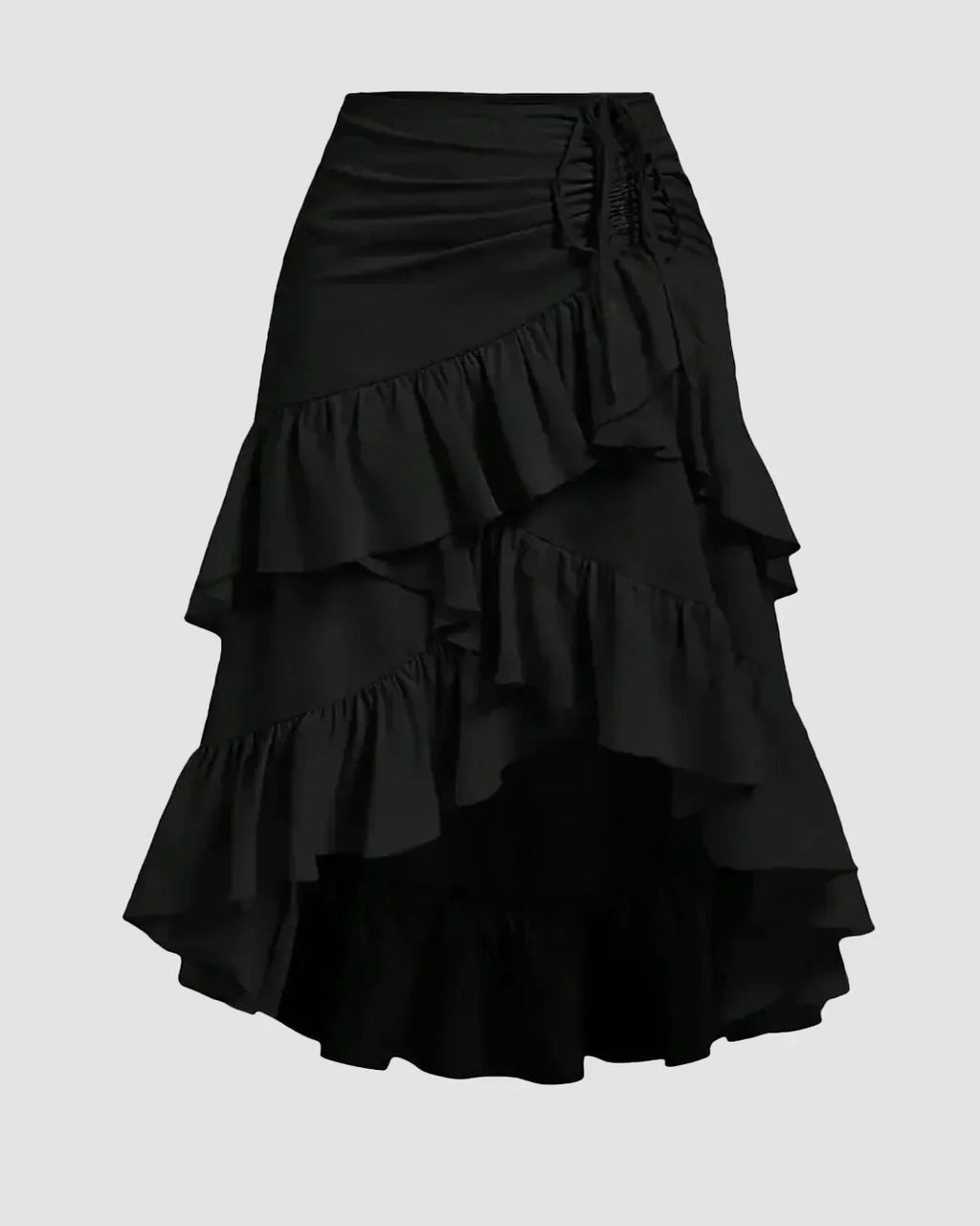 High-Low Ruffled Layered Drawstring Black Skirt Curve and Plus