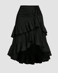High-Low Ruffled Layered Drawstring Black Skirt Curve and Plus