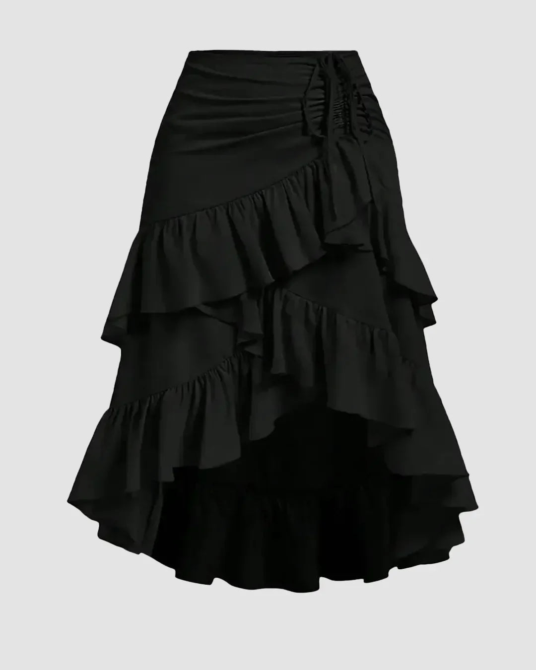 High-Low Ruffled Layered Drawstring Black Skirt Curve and Plus