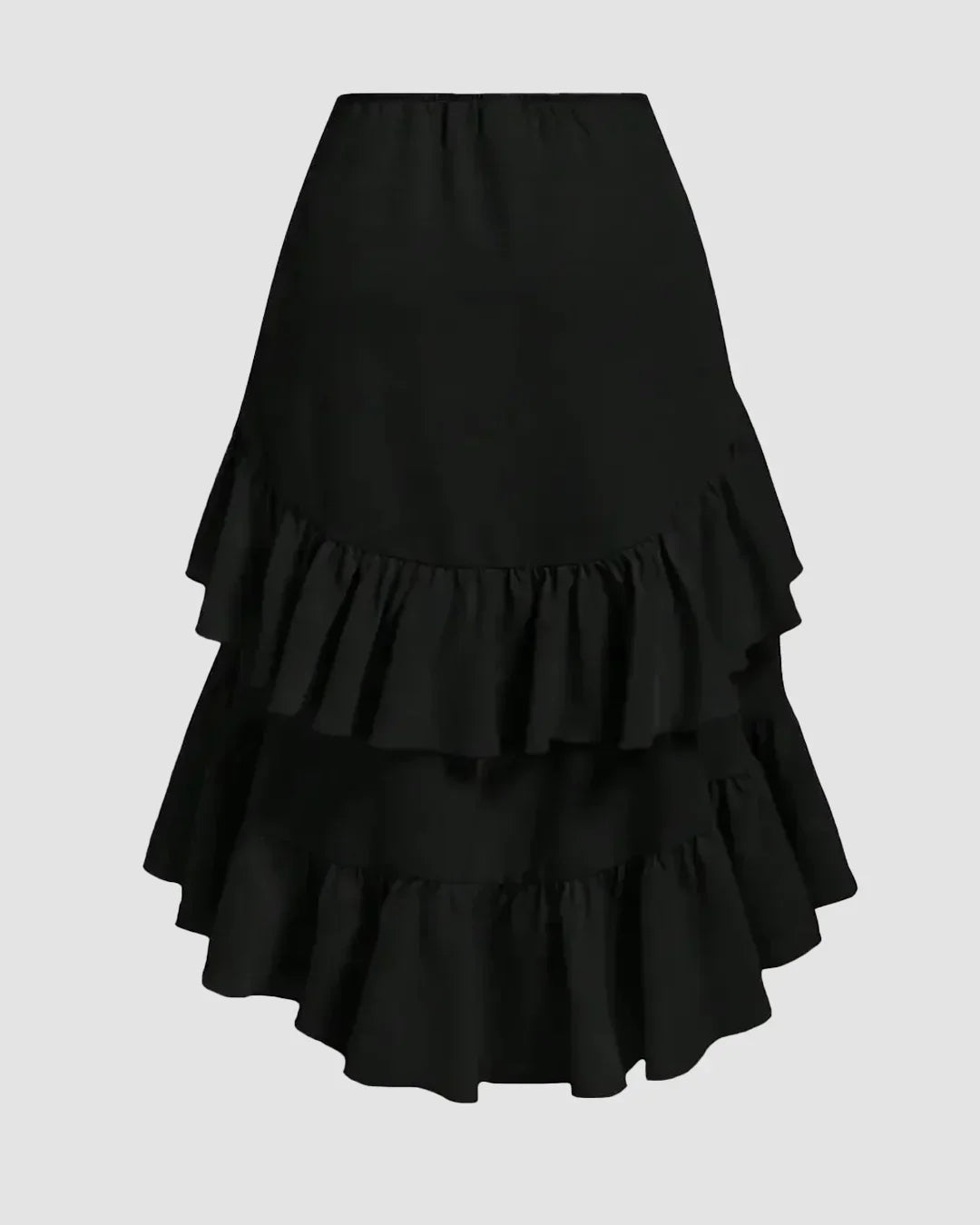 High-Low Ruffled Layered Drawstring Black Skirt Curve and Plus