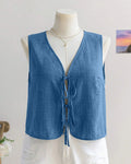 V-Neck Regular Fit Straight Hem Solid Sleeveless Top Curve & Plus in Light Blue