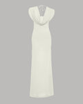Milky White Draped Cowl Neck Ruched Waist Maxi Dress
