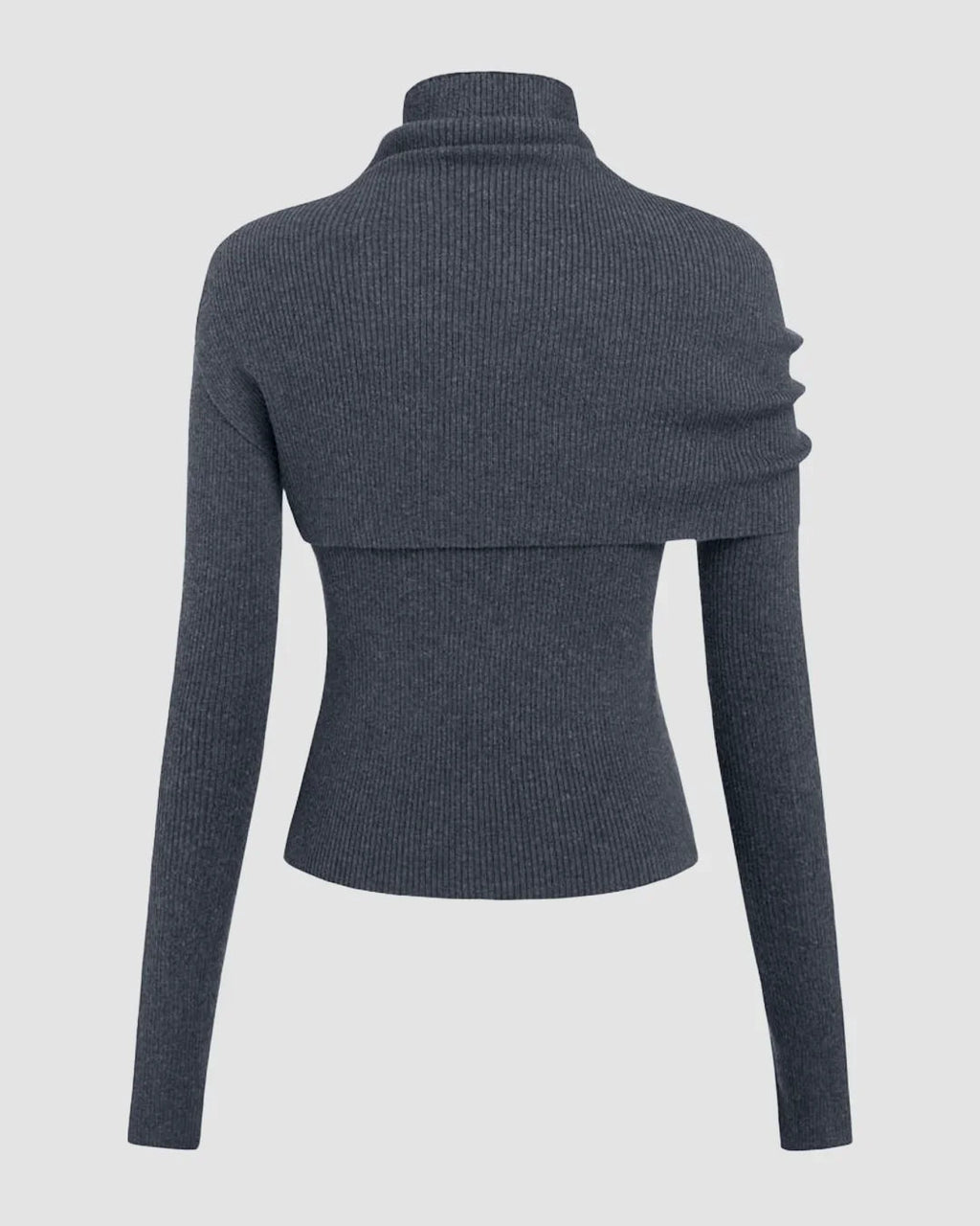 Round Neckline Long Sleeve Top With High Neck Wrap in Dark Grey